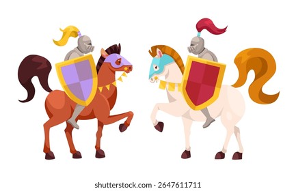 Medieval Knights in Colorful Armor Riding Horses Across a Battlefield, Depicted in Vivid Detail