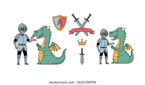 Medieval knights fighting and befriending dragons in a fantastical realm