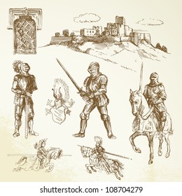 medieval knights - hand drawn collection