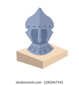 Medieval knight's helmet in flat style. Armour of warrior of Europe. History and wars. Museum exhibit. Vector illustration. 