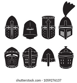 Medieval knights helmet vector set. Helmet icons. Vector.