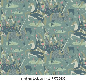 Medieval knights pattern seamless design illustration