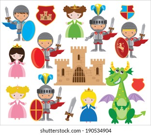 Medieval  knights and princess vector illustration