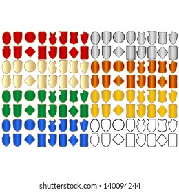 Medieval knights shields of various shapes and configurations. The illustration on a white background.