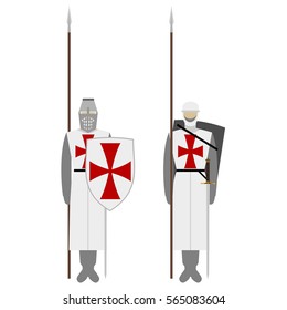 Medieval knights, weapons, uniforms and jousting signs and symbols. The illustration on a white background.