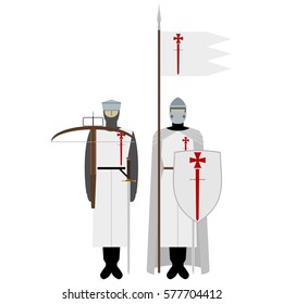 Medieval knights, weapons, uniforms and jousting signs and symbols. The illustration on a white background.