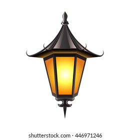 Medieval lamp isolated on white photo-realistic vector illustration