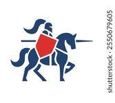 Medieval Lancer Knight with a lance on horseback minimal flat logo icon vector