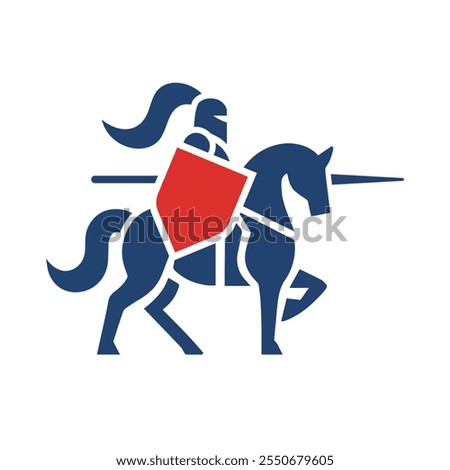 Medieval Lancer Knight with a lance on horseback minimal flat logo icon vector
