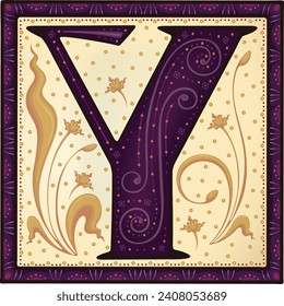 Medieval letter Y .Font.Alphabet.Typeface.Ancient book miniature.