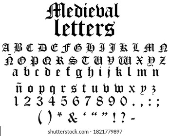 medieval letters alphabet, vector illustration