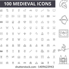 Medieval line icons, signs, vector set, outline illustration concept 