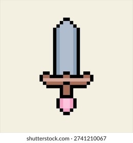 Medieval longsword weapon pixel art icon for retro game design