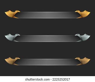 Medieval lower third game interface title buttons with gold, silver and bronze frames