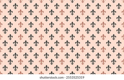 Medieval luxurious as curl insignia. Oriental fleur-de-lis in graphic clothes. Historical seamless pattern from decor fleur de lys. Satin simplicity aged symmetry.