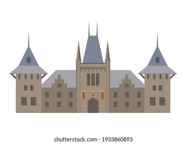 Medieval luxurious palace - castle with towers, vector