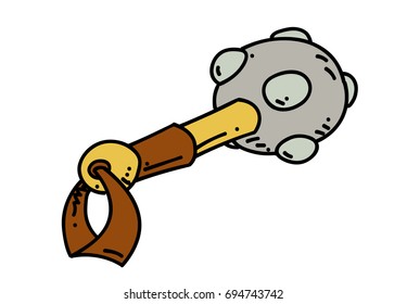 Medieval mace cartoon hand drawn image. Original colorful artwork, comic childish style drawing.