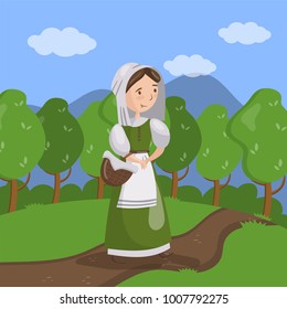 Medieval maid on summer landscape background vector Illustration