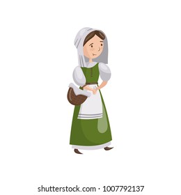 Medieval maid in traditional dress cartoon vector Illustration