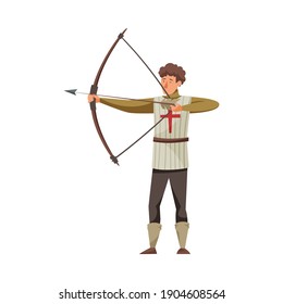 Medieval Man Archer with Bow and Arrow Vector Illustration