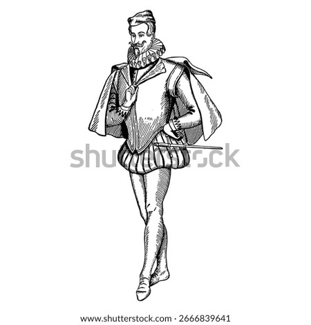 Medieval Man Hand Drawn Illustration in Vintage Engraving Style