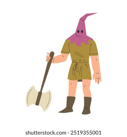 Personagem Medieval Man Headsman com Machado na Ilustração de Vetor de Pose de Pé