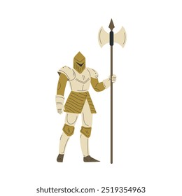 Medieval Man Knight or Guard Character in Standing Pose Vector Illustration