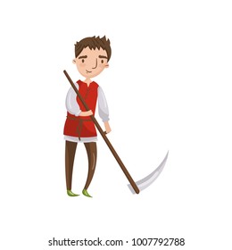 Medieval man with scythe cartoon vector Illustration