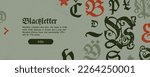 Medieval manuscript frame with blackletter pattern. Template for vintage greeting card, gothic banner, gift voucher, pirate grunge labels, horror label. Vector illustration with illuminated initials.