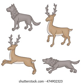Medieval Manuscript Wolves and Stags