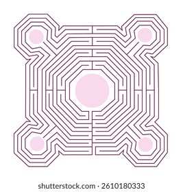 Medieval maze on white background. The labyrinth of Reims Cathedral. Vector art illustration