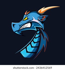 Medieval mean blue dragon vector graphic