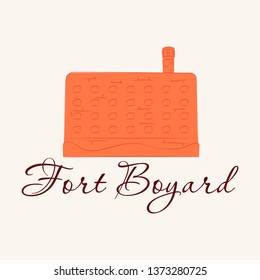 Medieval mediterranean fortress with towers icon. Ancient historical fort isolated on color background. Fort boyard