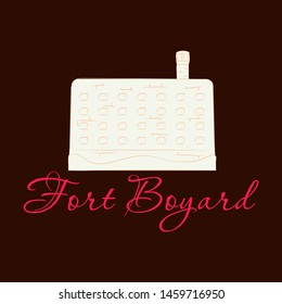 Medieval mediterranean fortress with towers icon. Ancient historical fort isolated on color background. Fort boyard