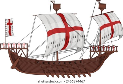 Medieval Mediterranean Ship, Dromon or Cog, EPS 10 Vector Illustration