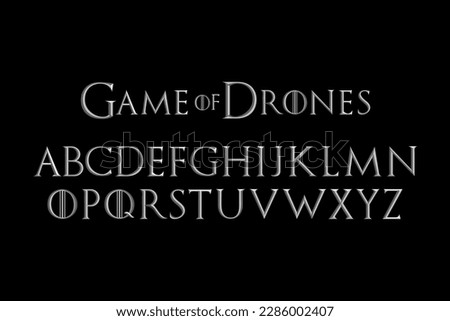 Medieval metallic alphabet with 3D bevel for heroic fantasy titles. Vector typography illustration