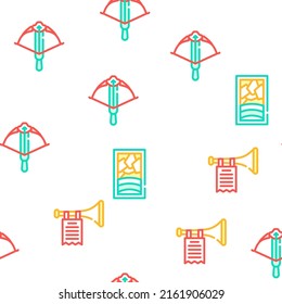 Medieval Middle Age Collection Vector Seamless Pattern Color Line Illustration