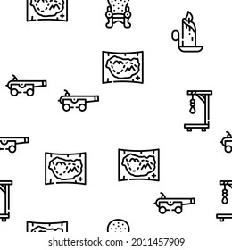 Medieval Middle Age Vector Seamless Pattern Thin Line Illustration