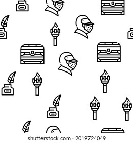 Medieval Middle Age Vector Seamless Pattern Thin Line Illustration