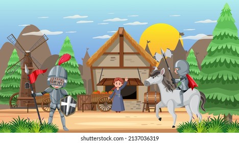Medieval military camp scene illustration