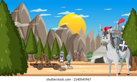 Medieval military camp scene illustration