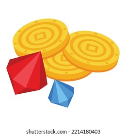 Medieval money icon isometric vector. Age history. Castle king