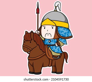 Medieval Mongol Empire Ancient Cavalry Asian Armor Horse Spear Cartoon