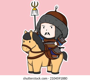 Medieval Mongol Empire Ancient Cavalry Asian Armor Horse Spear Cartoon