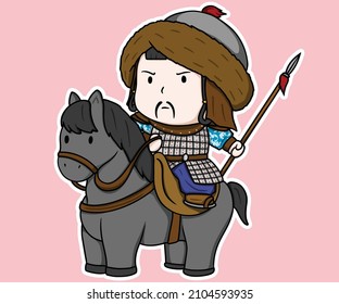 Medieval Mongol Empire Ancient Cavalry Asian Armor Horse Spear Cartoon