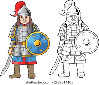 Medieval mongol warrior, coloring book