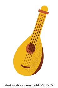 Instrumento de música medieval, laúd en estilo de dibujos animados, Ilustración vectorial dibujada a mano, aislado en blanco