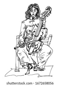 Medieval musician in old clothes with viola da Gamba. Vector.