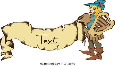 medieval musician - troubadour with banner 