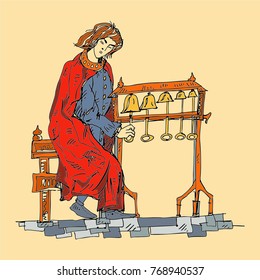 Medieval musicians with the bells. Vector